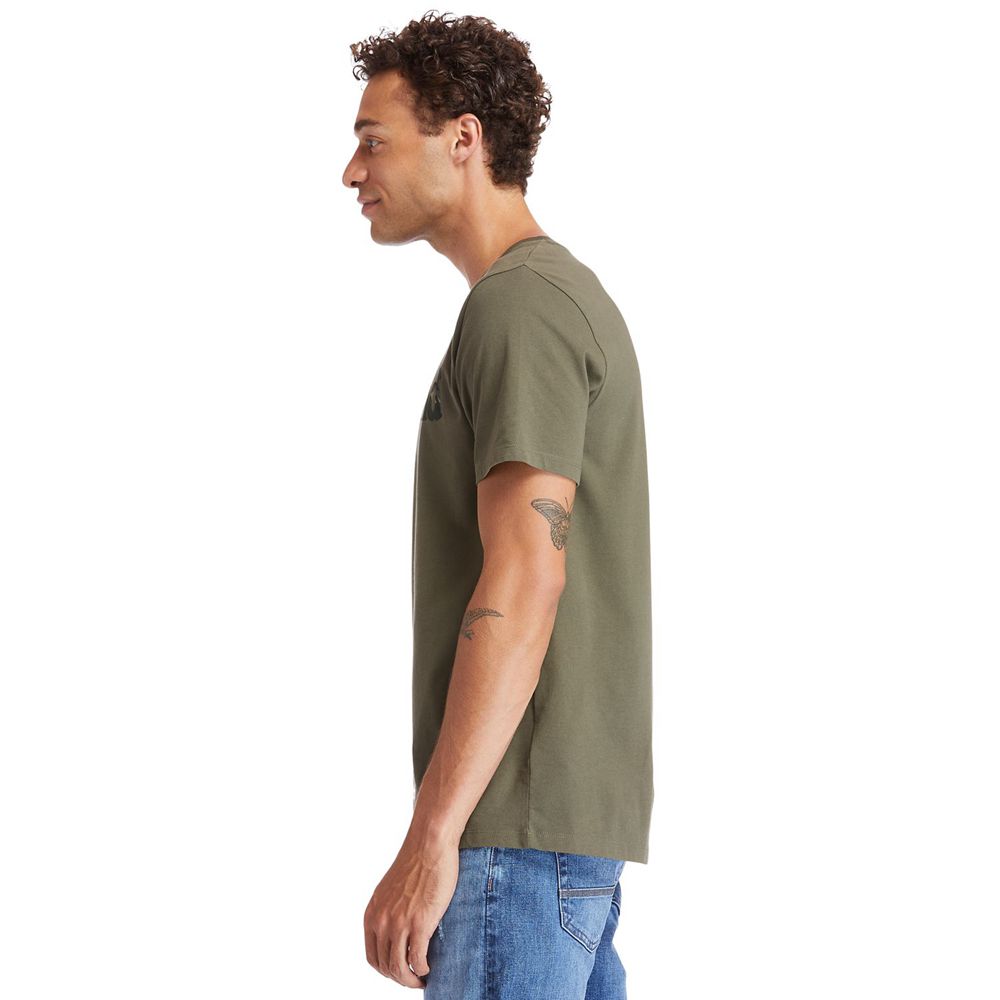 Camisetas Timberland Hombre Kennebec River Camo-Logo Verde Oliva - Chile ZUX-196507